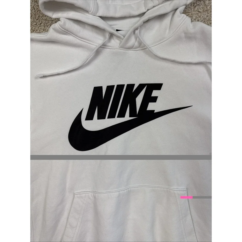 White Nike Sportswear Club Fleece Men's Pullover Hoodie Black Swoosh Size Small